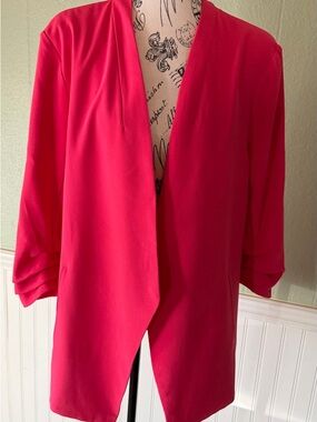 NWOT Rachel Zoe Ruched Sleeve Open Front Blazer in Muted Pink/Coral. XL Plus.
